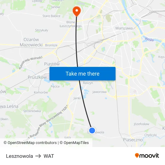 Lesznowola to WAT map