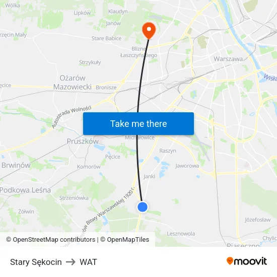 Stary Sękocin to WAT map