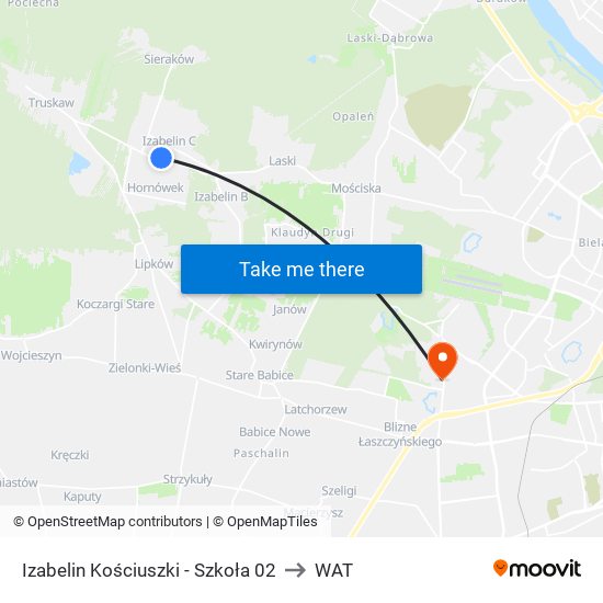 Izabelin Kościuszki-Szkoła to WAT map