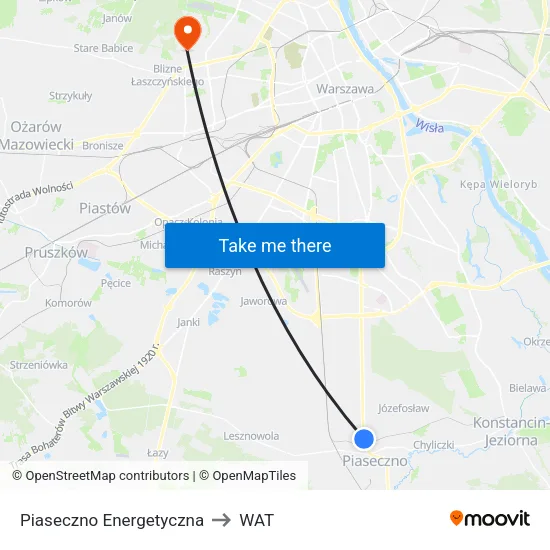 Piaseczno Energetyczna to WAT map