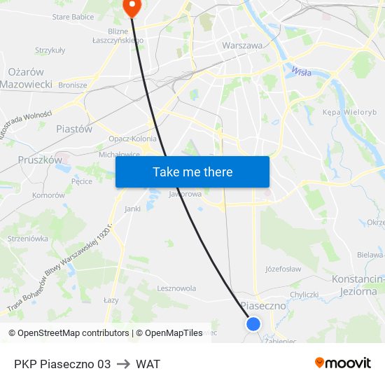 PKP Piaseczno 03 to WAT map