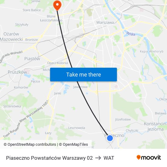 Piaseczno Powstańców Warszawy 02 to WAT map