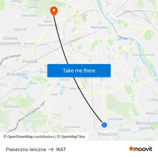 Piaseczno Iwiczna to WAT map