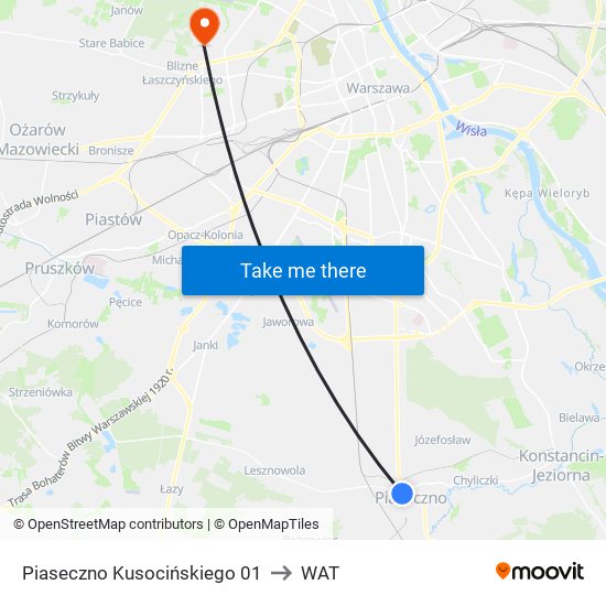 Piaseczno Kusocińskiego 01 to WAT map