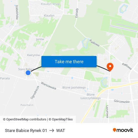 Stare Babice Rynek 01 to WAT map