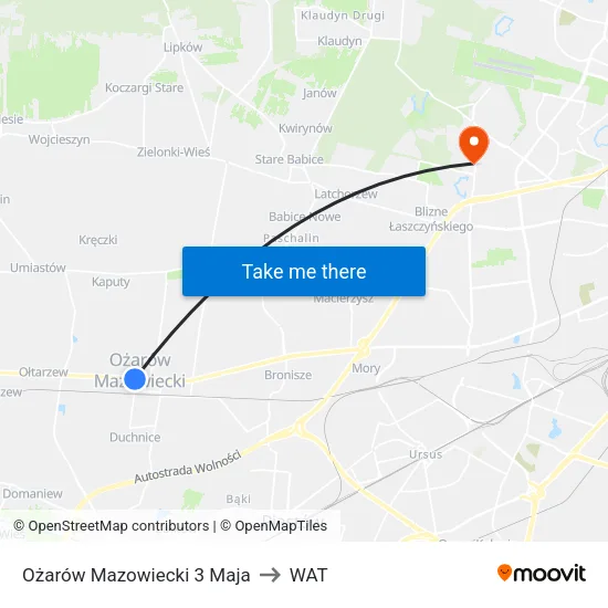 Ożarów Mazowiecki 3 Maja to WAT map