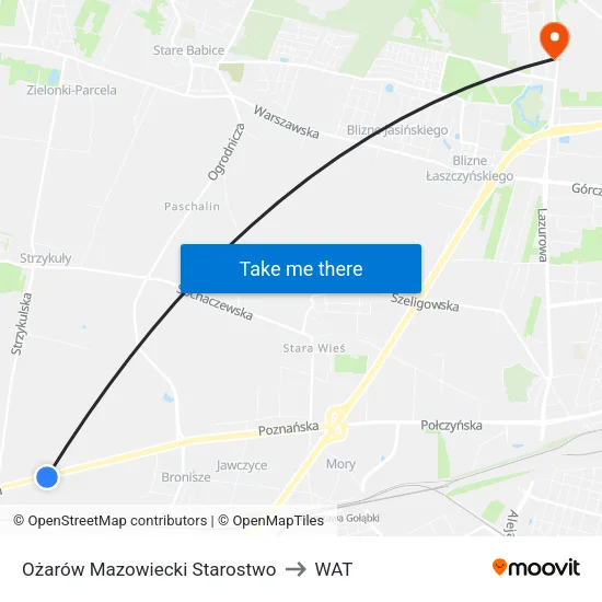 Ożarów Mazowiecki Starostwo to WAT map