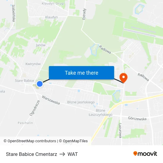Stare Babice Cmentarz to WAT map