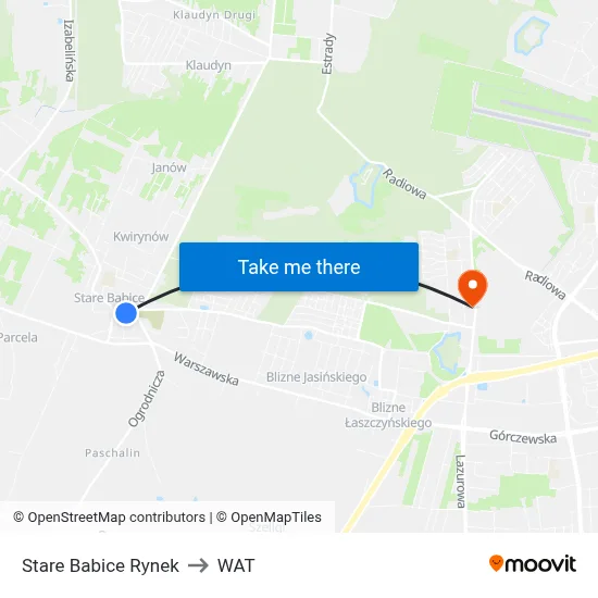 Stare Babice Rynek to WAT map