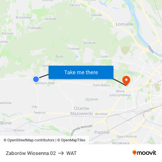 Zaborów Wiosenna to WAT map