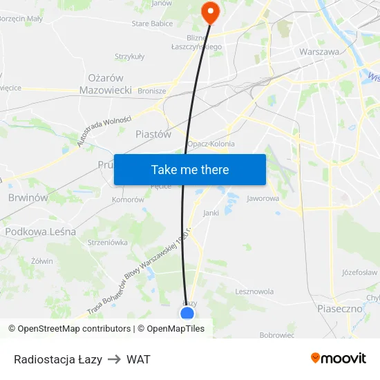 Radiostacja Łazy to WAT map