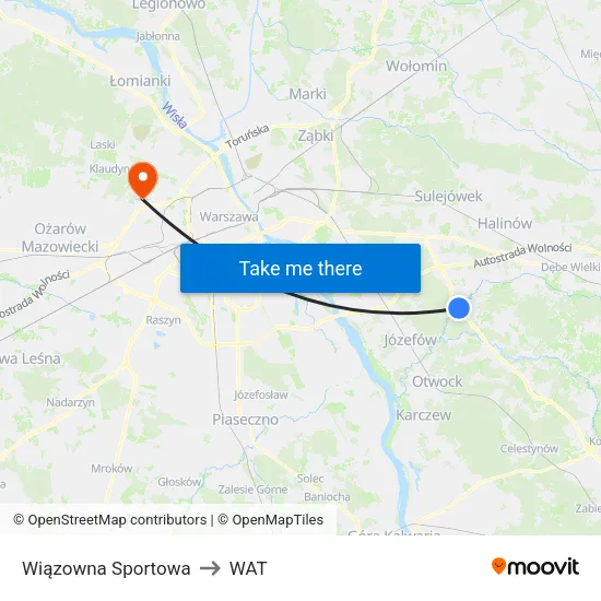 Wiązowna Sportowa to WAT map