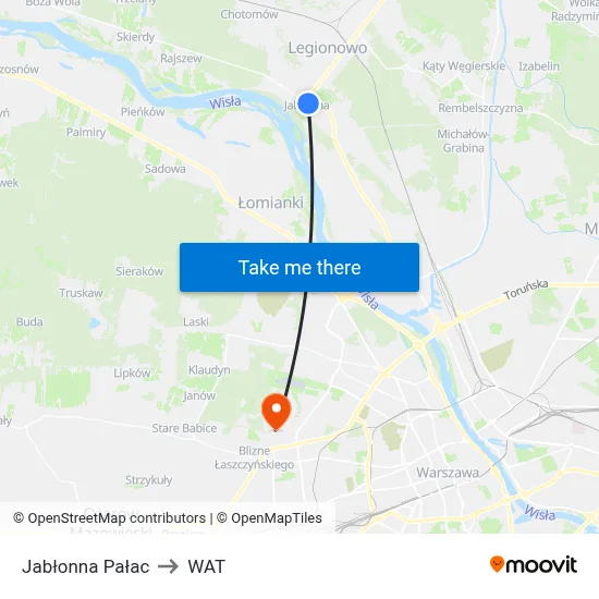 Jabłonna Pałac to WAT map