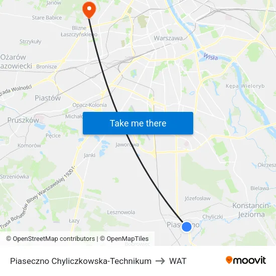 Piaseczno Chyliczkowska - Technikum to WAT map