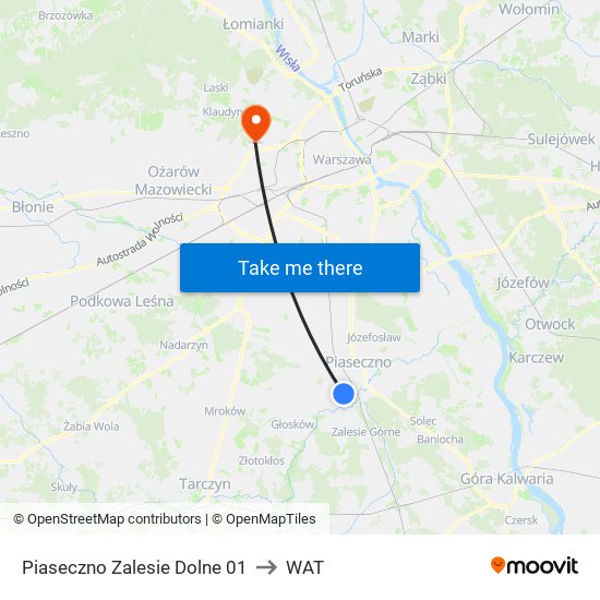 Piaseczno Zalesie Dolne 01 to WAT map