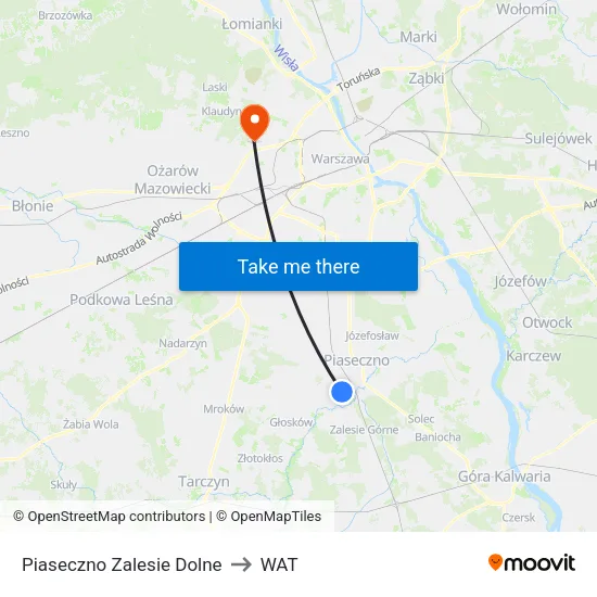 Piaseczno Zalesie Dolne to WAT map