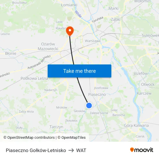 Piaseczno Gołków - Letnisko to WAT map