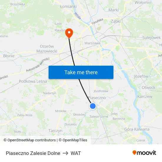 Piaseczno Zalesie Dolne to WAT map