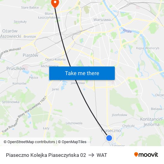 Piaseczno Kolejka Piaseczyńska 02 to WAT map