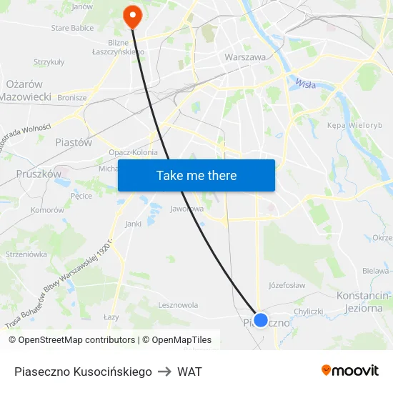 Piaseczno Kusocińskiego to WAT map