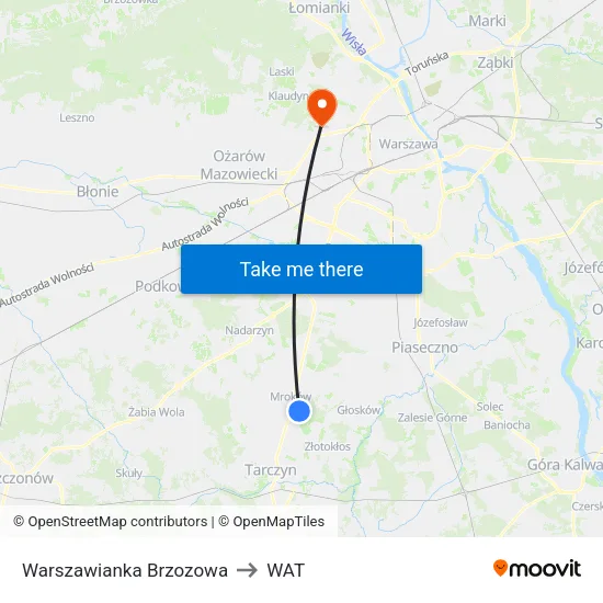 Warszawianka Brzozowa to WAT map