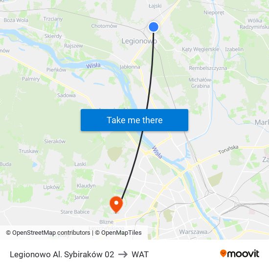 Legionowo Al. Sybiraków 02 to WAT map