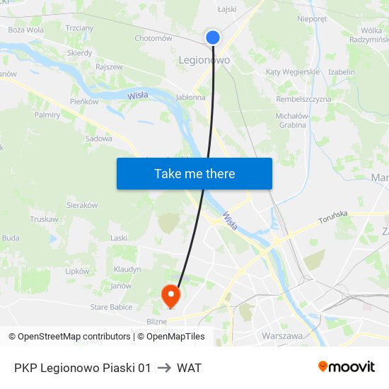 PKP Legionowo Piaski 01 to WAT map