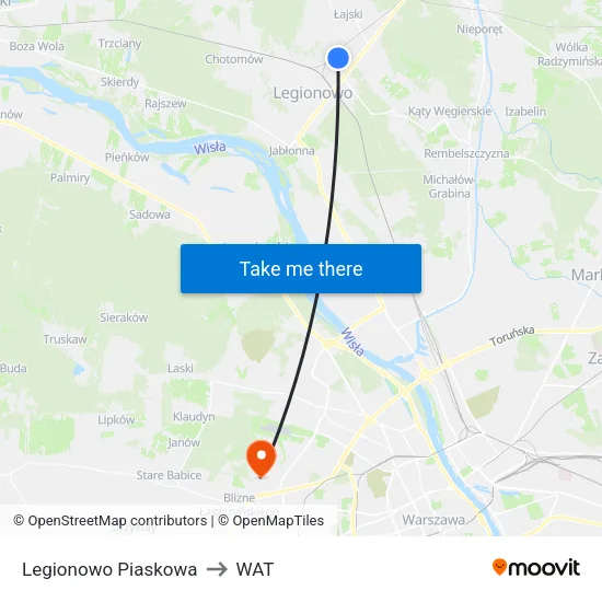 Legionowo Piaskowa to WAT map