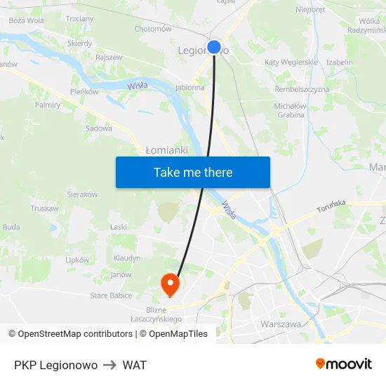 PKP Legionowo to WAT map