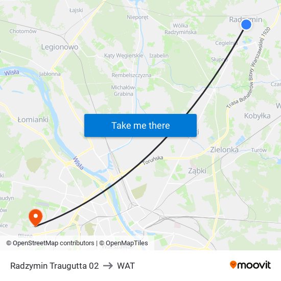 Radzymin Traugutta to WAT map