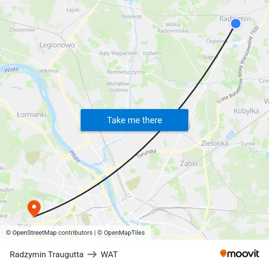 Radzymin Traugutta to WAT map