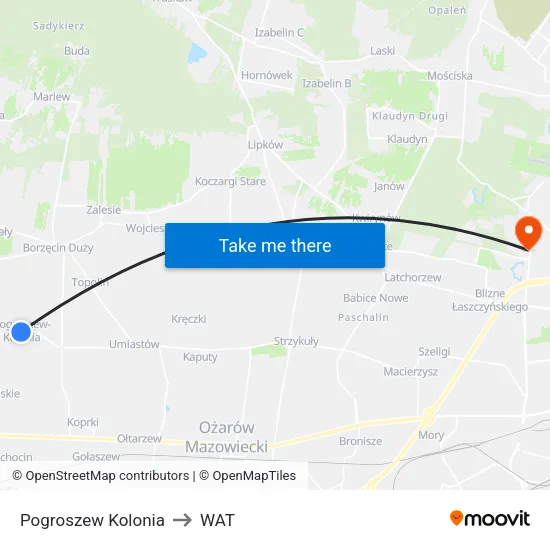 Pogroszew Kolonia to WAT map