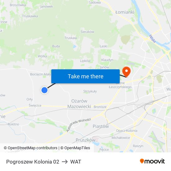 Pogroszew Kolonia to WAT map