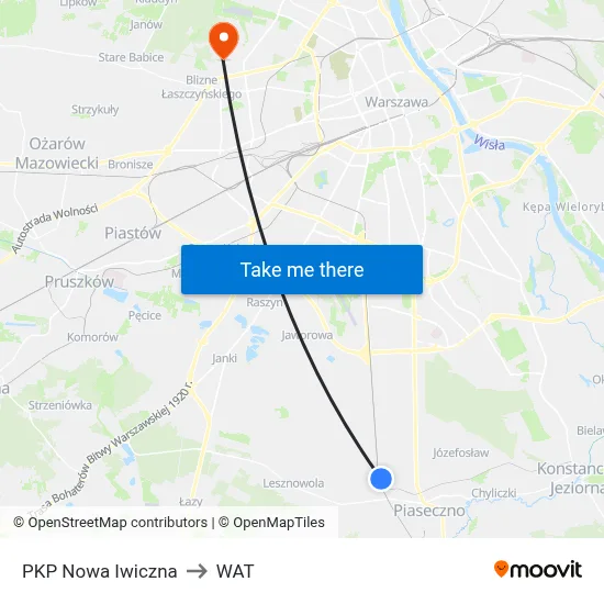 PKP Nowa Iwiczna to WAT map