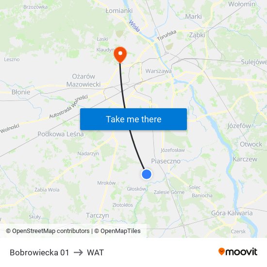 Bobrowiecka to WAT map