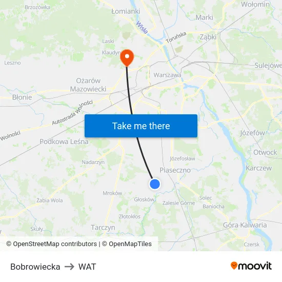 Bobrowiecka to WAT map