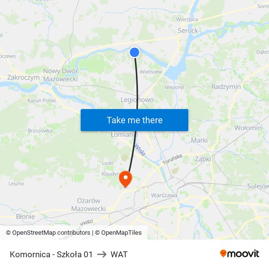 Komornica - Szkoła 01 to WAT map