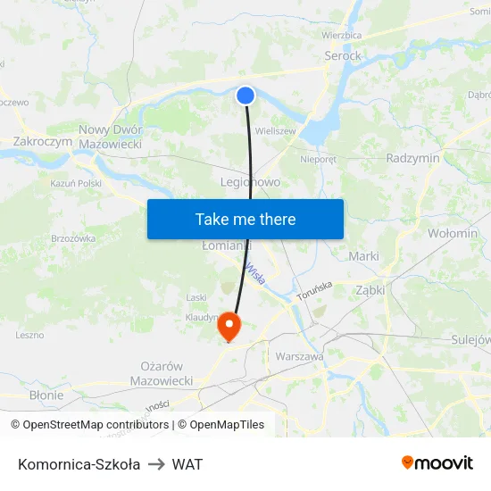 Komornica - Szkoła to WAT map
