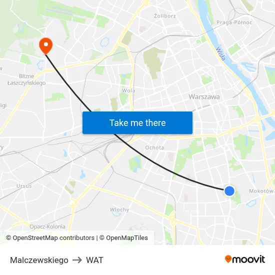 Malczewskiego to WAT map