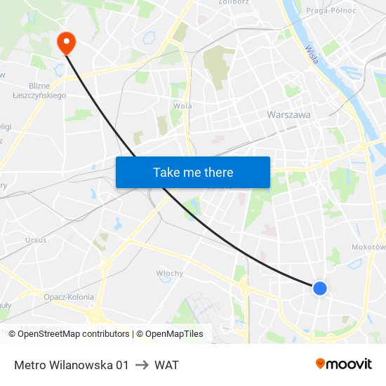Metro Wilanowska 01 to WAT map