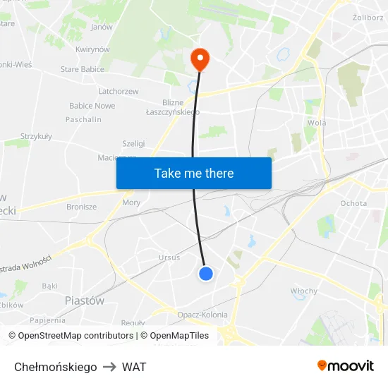 Chełmońskiego to WAT map