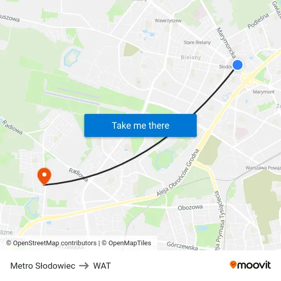 Metro Słodowiec to WAT map