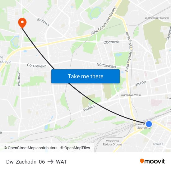 Dw. Zachodni to WAT map