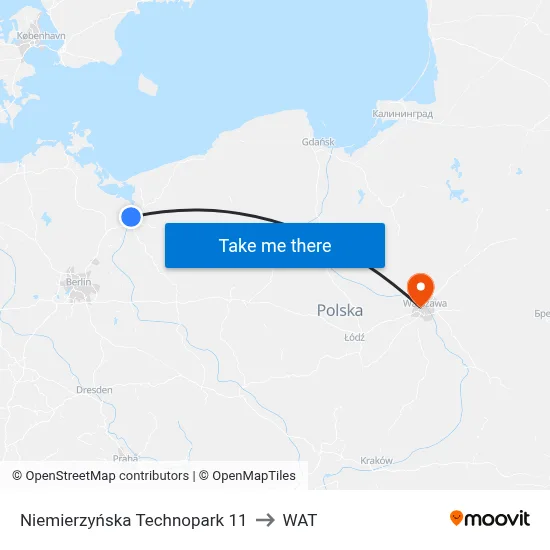 Niemierzyńska Technopark 11 to WAT map
