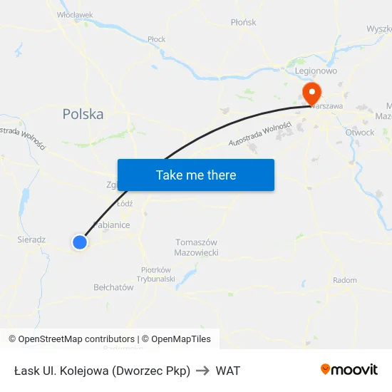 Łask Ul. Kolejowa (Dworzec Pkp) to WAT map