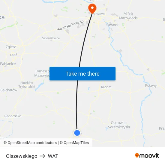 Olszewskiego to WAT map
