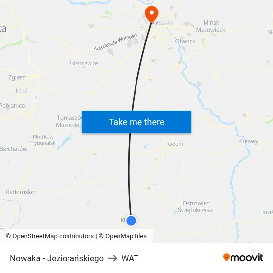 Nowaka - Jeziorańskiego to WAT map