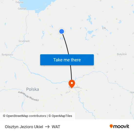 Olsztyn Jezioro Ukiel to WAT map