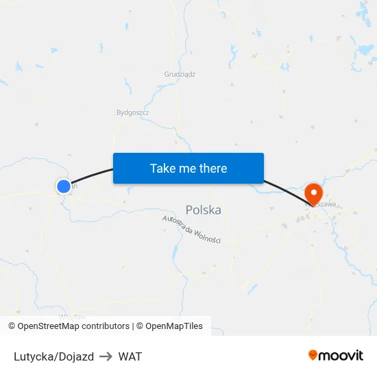 Lutycka/Dojazd to WAT map