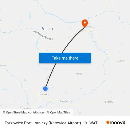 Pyrzowice Port Lotniczy (Katowice Airport) to WAT map